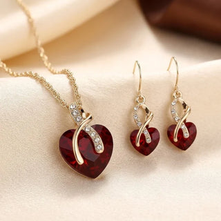 Gold Ruby Twist Heart Jewelry Set