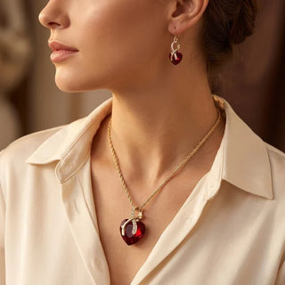 Gold Ruby Twist Heart Jewelry Set