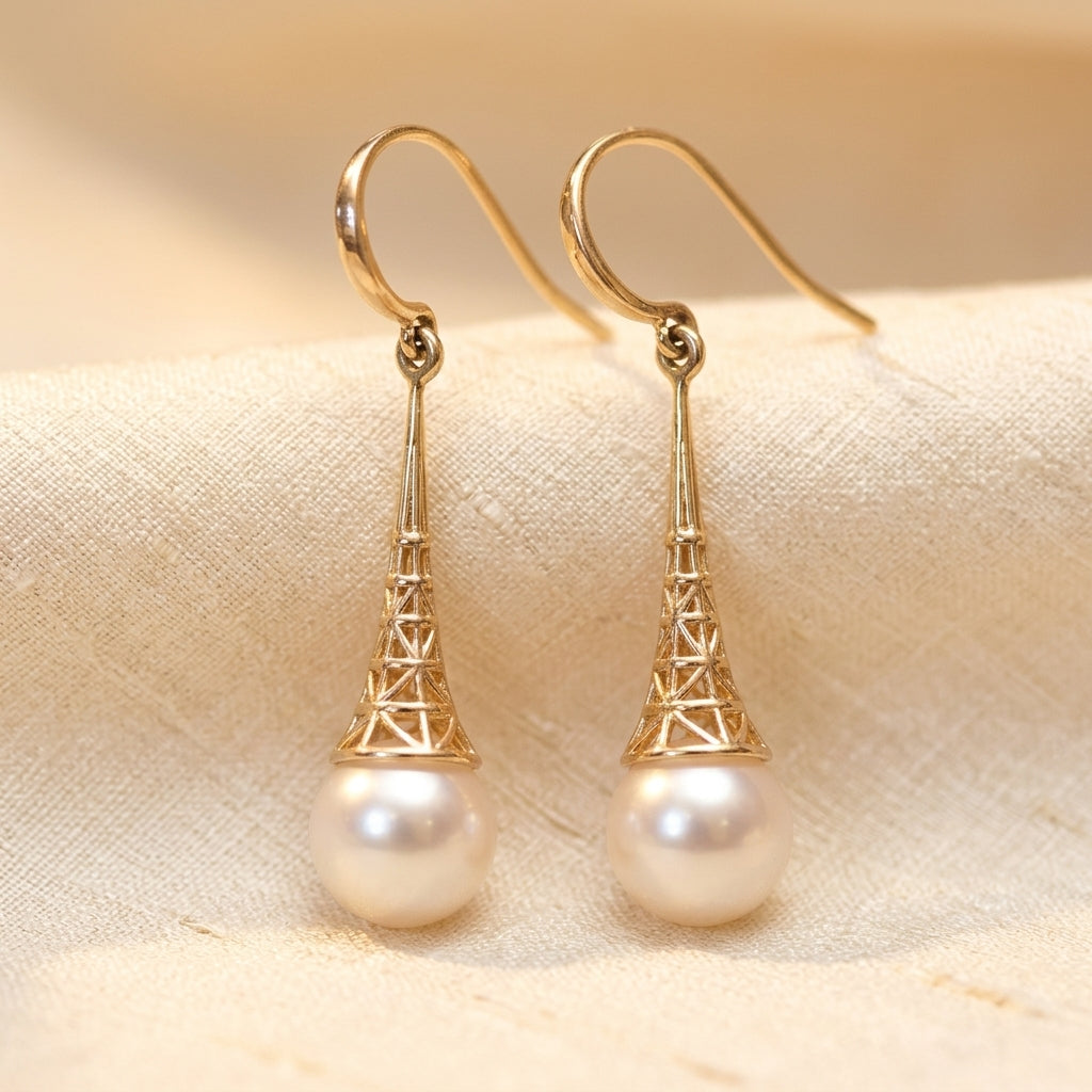 Goldwork pearl drop earrings