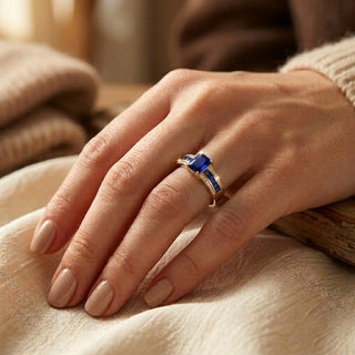 Gold sapphire square cut ring