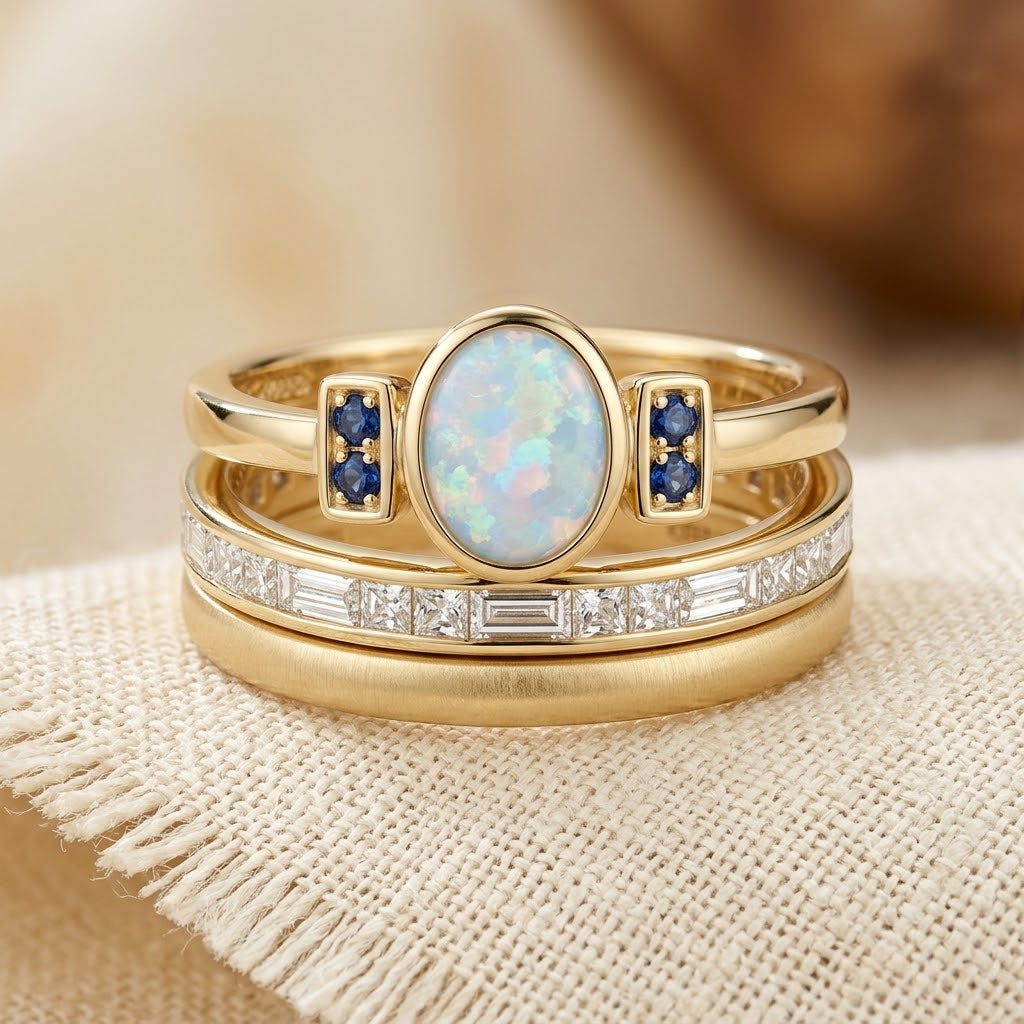 Gold stacked bezel ring set