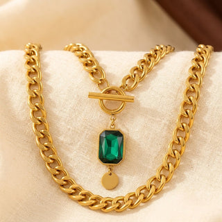 Gold emerald chain necklace